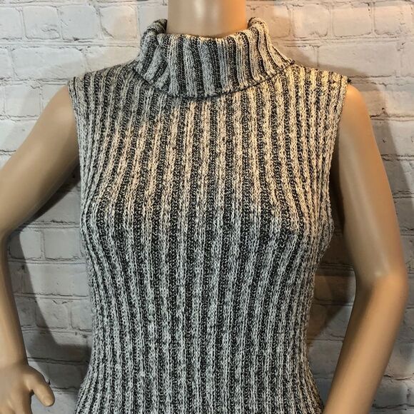 Gray Ribbed Turtleneck Knit Sleeveless Sweater Dress OSFM - Picture 3 of 14